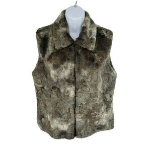 Vintage Faux Fur Vest Mob Wife Size Small Marbled Gray Brown Painted Pony